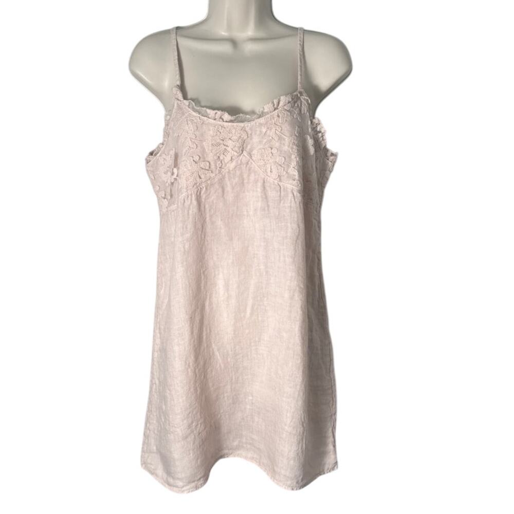 Valentina Naldi Linen Lace Detail‎ Spaghetti Strap Mini Dress Blush Pink Size S